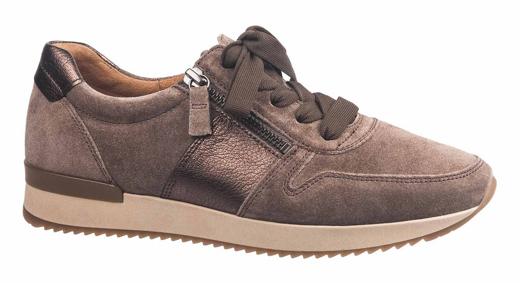 Gabor ladies trainers in taupe suede with side zip