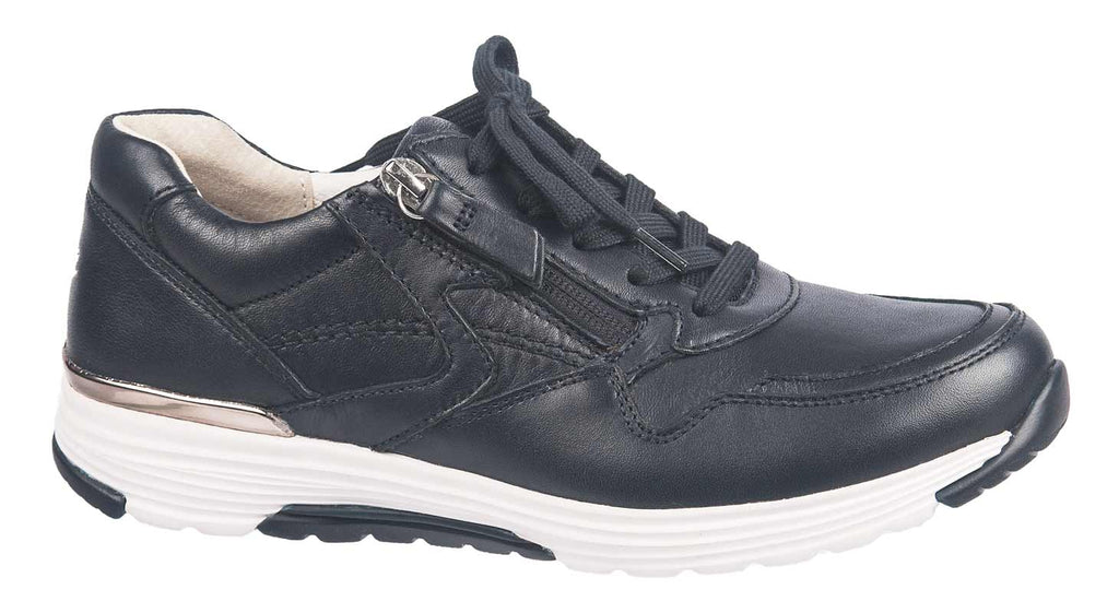 Gabor navy leather rolling soft trainers 