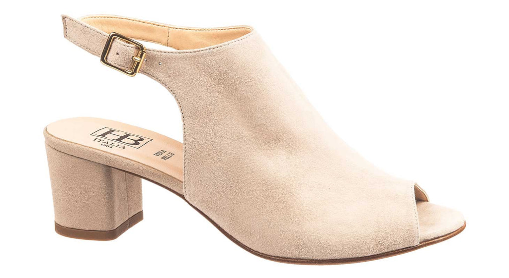 HB women's beige suede heeled sandals with ankle strap