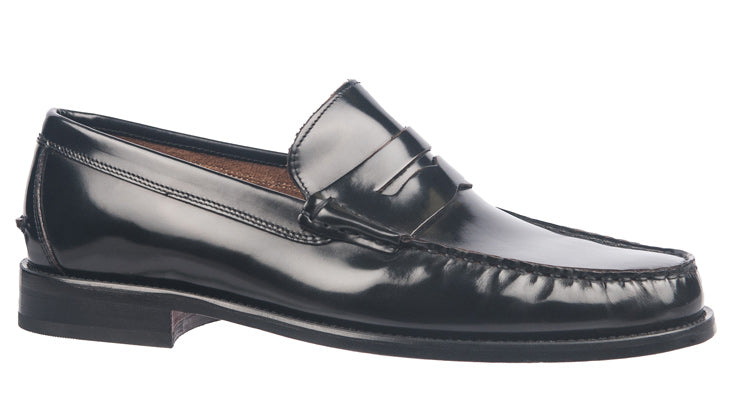 Men's Italian black leather moccasin shoes