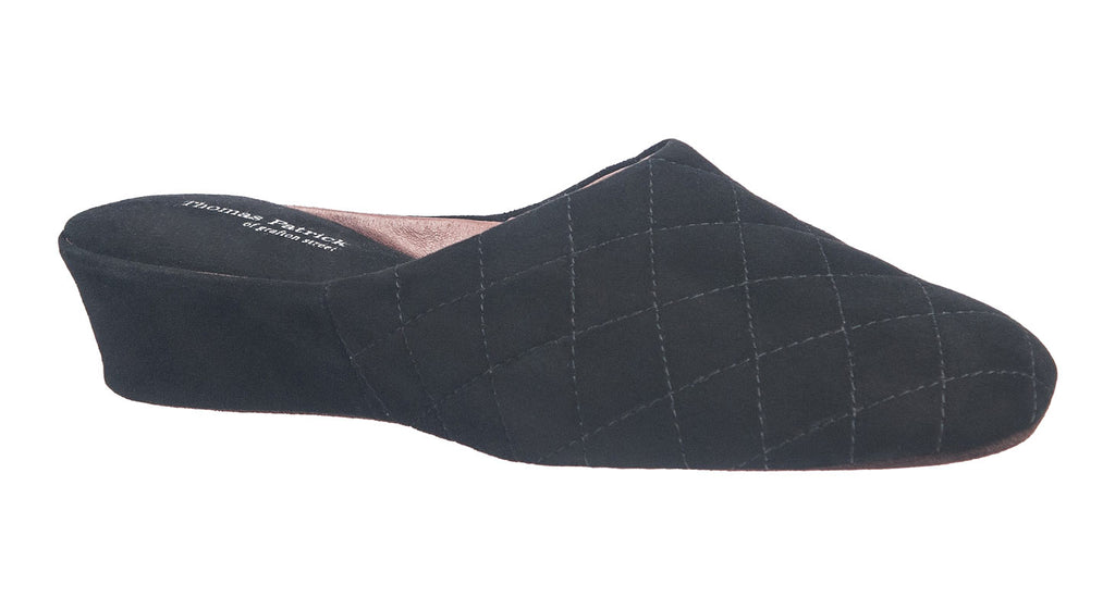 Thomas Patrick women's slipper in black quilted suede