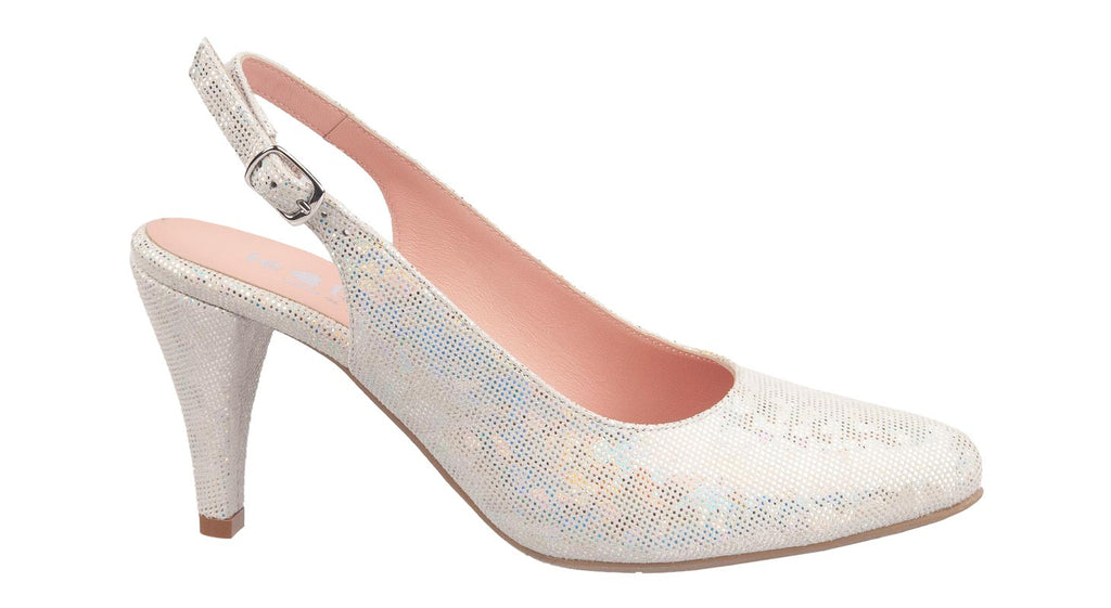 Le Babe pale grey printed suede slingbacks