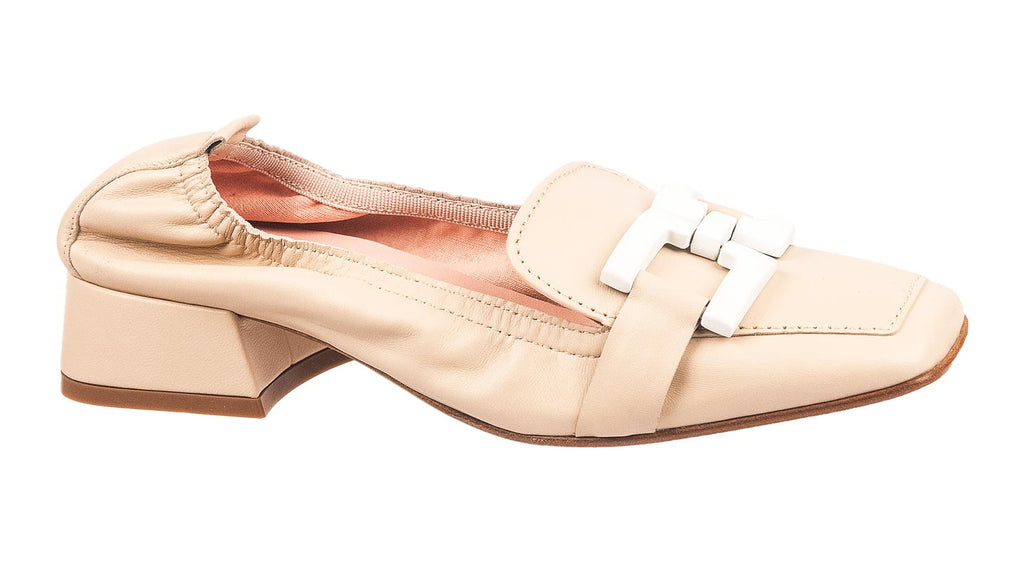 Le Babe loafers in beige leather with white detailing