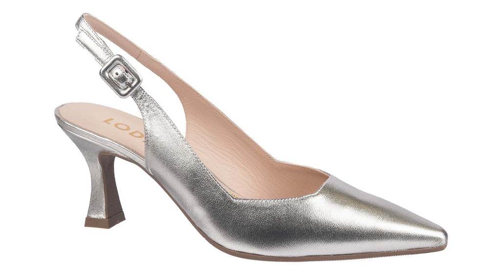 Lodi slingback heels in silver leather