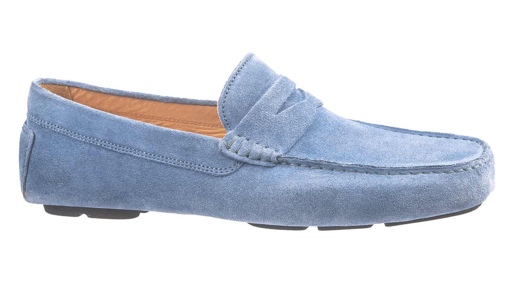 Luca Bossi Men's Italian driving moccasin in blue suede