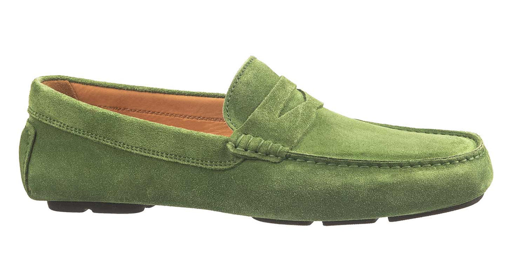 Luca Bossi men's Italian driving moccasin in green suede