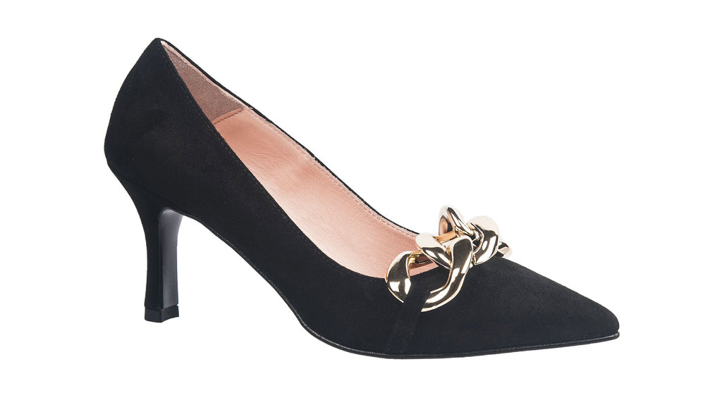 Marco Moreo court shoes in black suede with gold detail