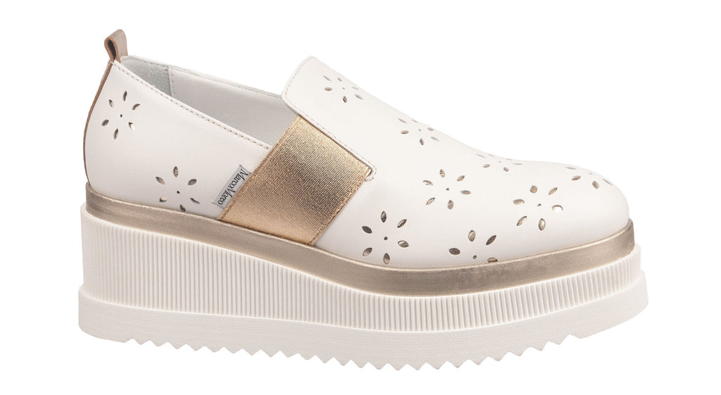 Marco Moreo high wedge shoes in white leather with gold detail