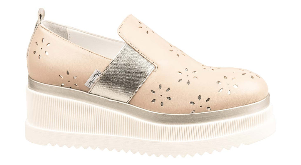 Marco Moreo high wedge shoes in pinky taupe with silver detail