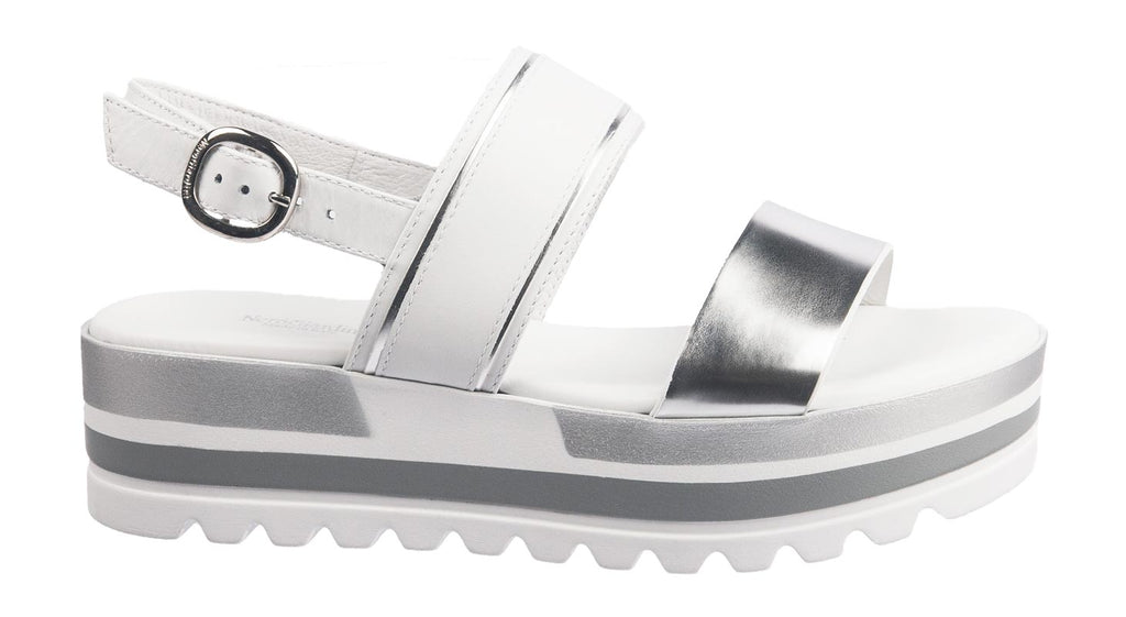 NeroGiardini ladies sandals in white and silver leather