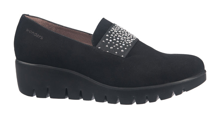 Wonders wedges in black suede