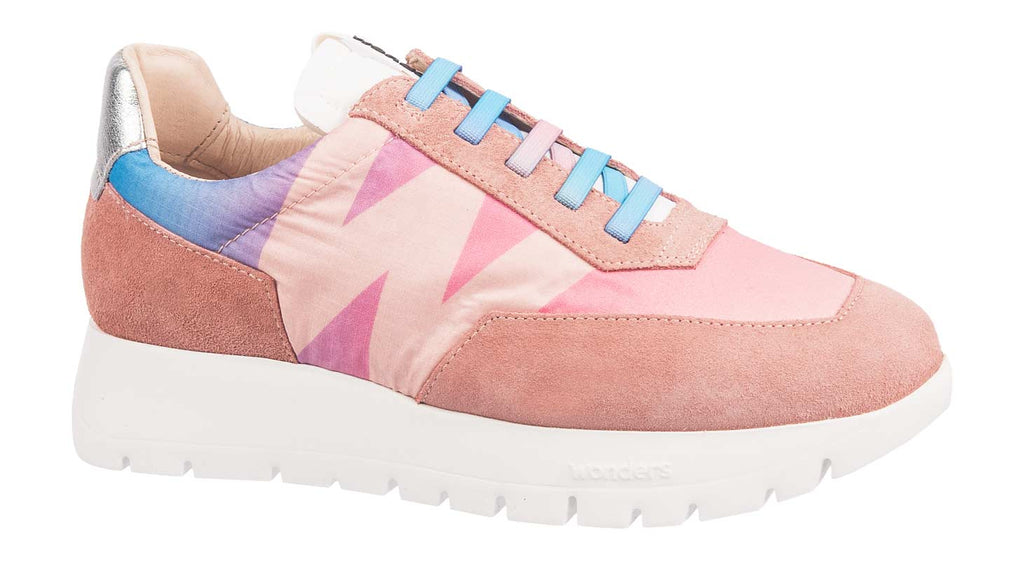 Wonders shoes pink multicolour suede and fabric trainers